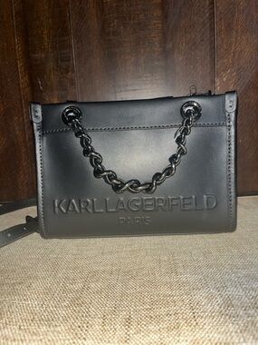 Karl Lagerfeld Black Leather Chain-Handle Shoulder Bag